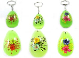Wholesale Lot 6 Oval Shape Amber Real Flower Key Chain Keyring