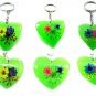 Wholesale Lot 6 Heart Shape Amber Real Flower Key Chain Keyring