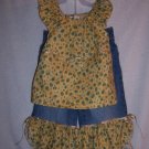 Yellow  top and capri jeans gold ties size 4