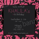Pink Black Damask Birthday Invitation Digital File