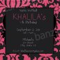 Pink Black Damask Birthday Invitation Digital File
