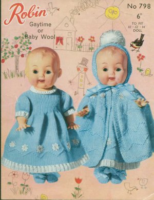 Knitting pattern for Dolls outfits 10" -14" Robin 798 PDF