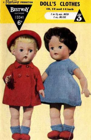 Vintage knitting pattern for dolls outfits Bestway 3341. PDF