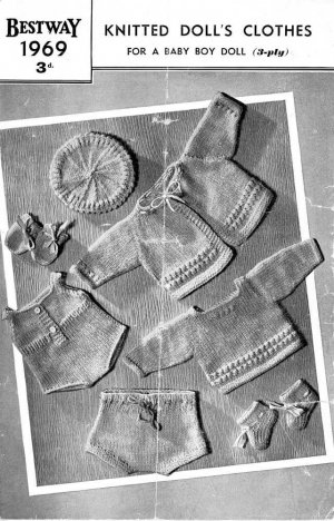 Vintage knitting pattern for baby boy dolls clothes. Bestway 1969 PDF