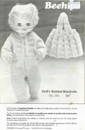 Knitting pattern for 13 - 17 in dolls wardrobe. PDF