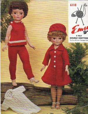 Vintage knitting pattern to fit 20in Teenage doll. Emu 6118 PDF