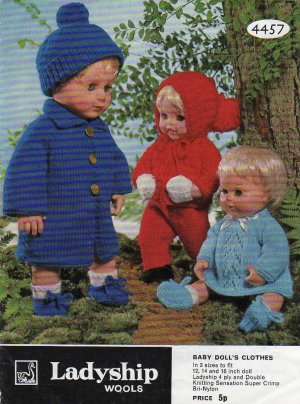 Vintage knitting pattern for dolls outfits 12 - 16in. Ladyship 4457. PDF
