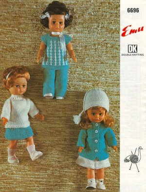 Vintage knitting pattern for dolls outfits. Emu 6696