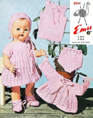 Vintage knitting pattern for baby dolls/reborns. Emu 8014