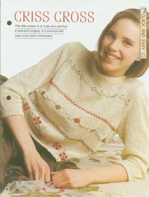 Knitting patterns for Ladies jumper with a picot edge & cross stitch embroidery