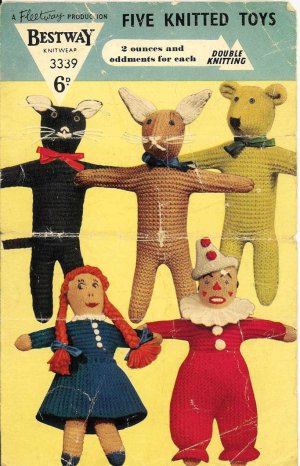Vintage knitting pattern for 5 kntted toys. So cute