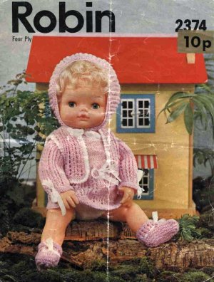 Vintage doll knitting pattern for 15inch dolls Robin 2374 PDF