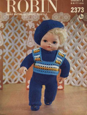 Vintage doll knitting pattern for 15inch dolls Robin 2373 PDF