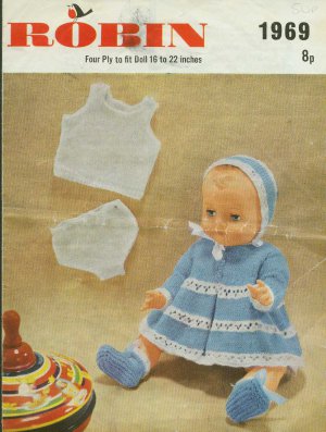 Vintage knitting pattern for lovely doll/reborn outfit  Robin 1969