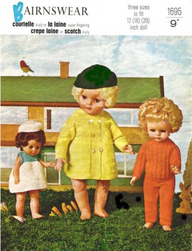 Vintage knitting pattern for Dolls clothes 12 - 20" dolls. Bairnswear 1695.