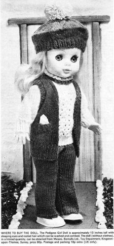 Vintage Knitting pattern for 13" 33cm standing type doll from a magazine. PDF