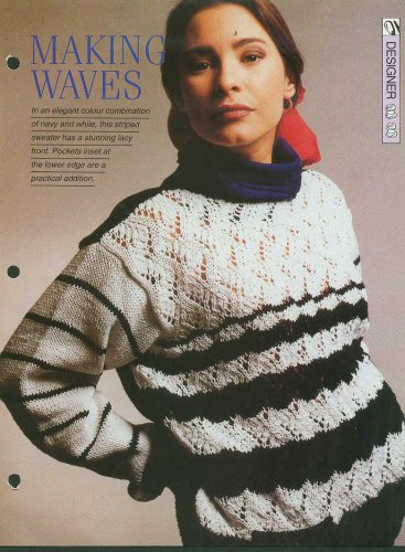 Knitting pattern for Ladies elegant sweater in stripes and lacy front & pockets