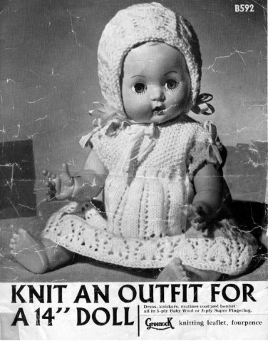 Vintage knitting pattern for dolls outfits 14" 36cm doll Greenock B592 PDF