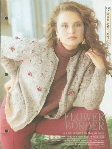 Knitting patterns for Ladies cardigan with Moss & rib borders & added flower buds