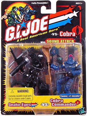 Hasbro GIJoe 53228 Snake-Eyes v14 (Black) vs Cobra Commander v13 GI Joe (2002) ARAH 3.75 2PK