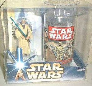 Obi-Wan Kenobi Cup & Figure 2003 Hasbro Star Wars Saga Target Excl 32147 - BK Coca-Cola Glass