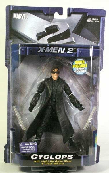 X-Men 2 Cyclops 6" Trenchcoat Optic Blast Figure w/Batons 2003 X2 Movie Toybiz 70727 Marvel Legends
