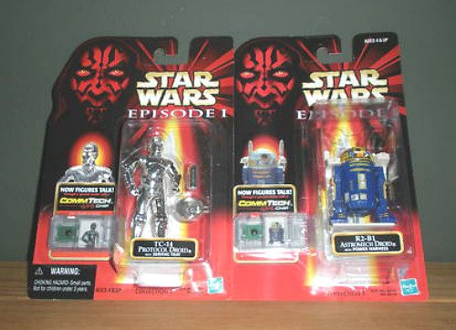 Star+Wars Ep1 TPM: TC14 & R2B1 Droids Set + CommTech 1999 Hasbro Episode 1 TC-14 R2-B1
