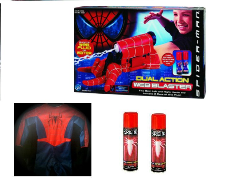2004 Spiderman 2 Movie Costume & Web Shooter Blaster Glove Marvel Cospl...