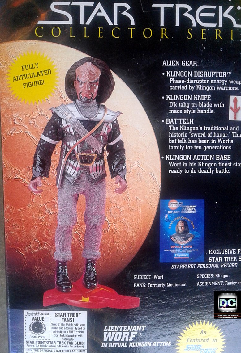 Star Trek TNG Lt. Worf (Klingon) Clothed Retro Low# 1995 Playmates Collector Alien Series Doll