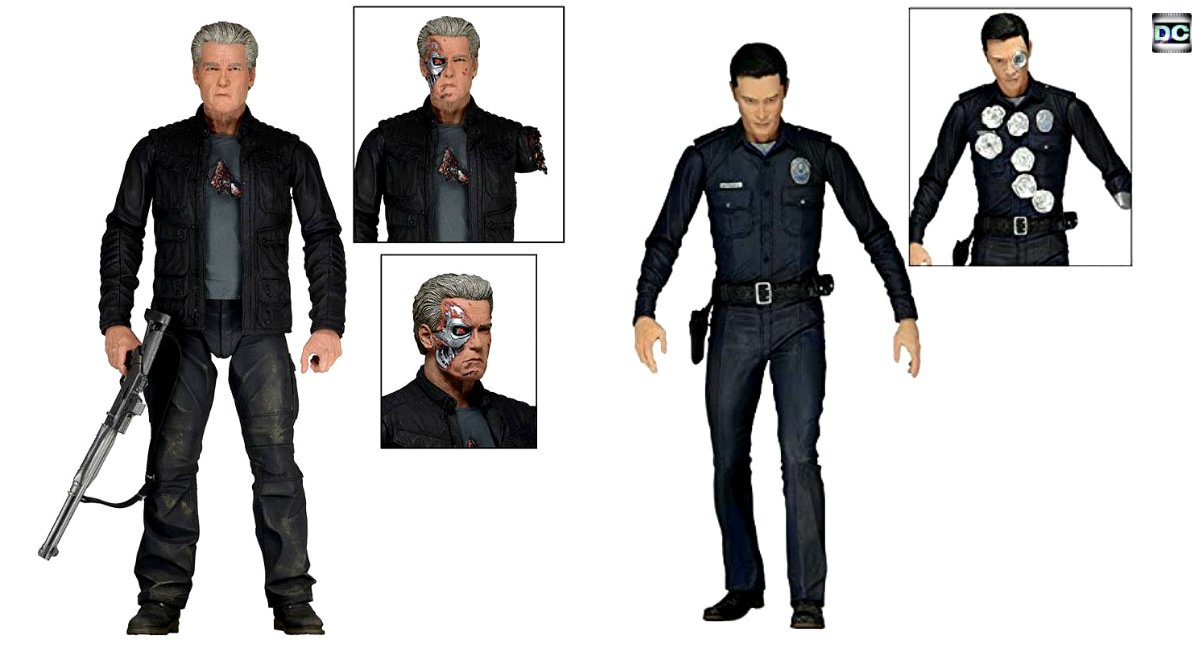 Terminator Genisys Lot (2) Neca T-800 Pops (2017) Guardian & T-1000 Police 2015 Reel Toys 7" AF Set