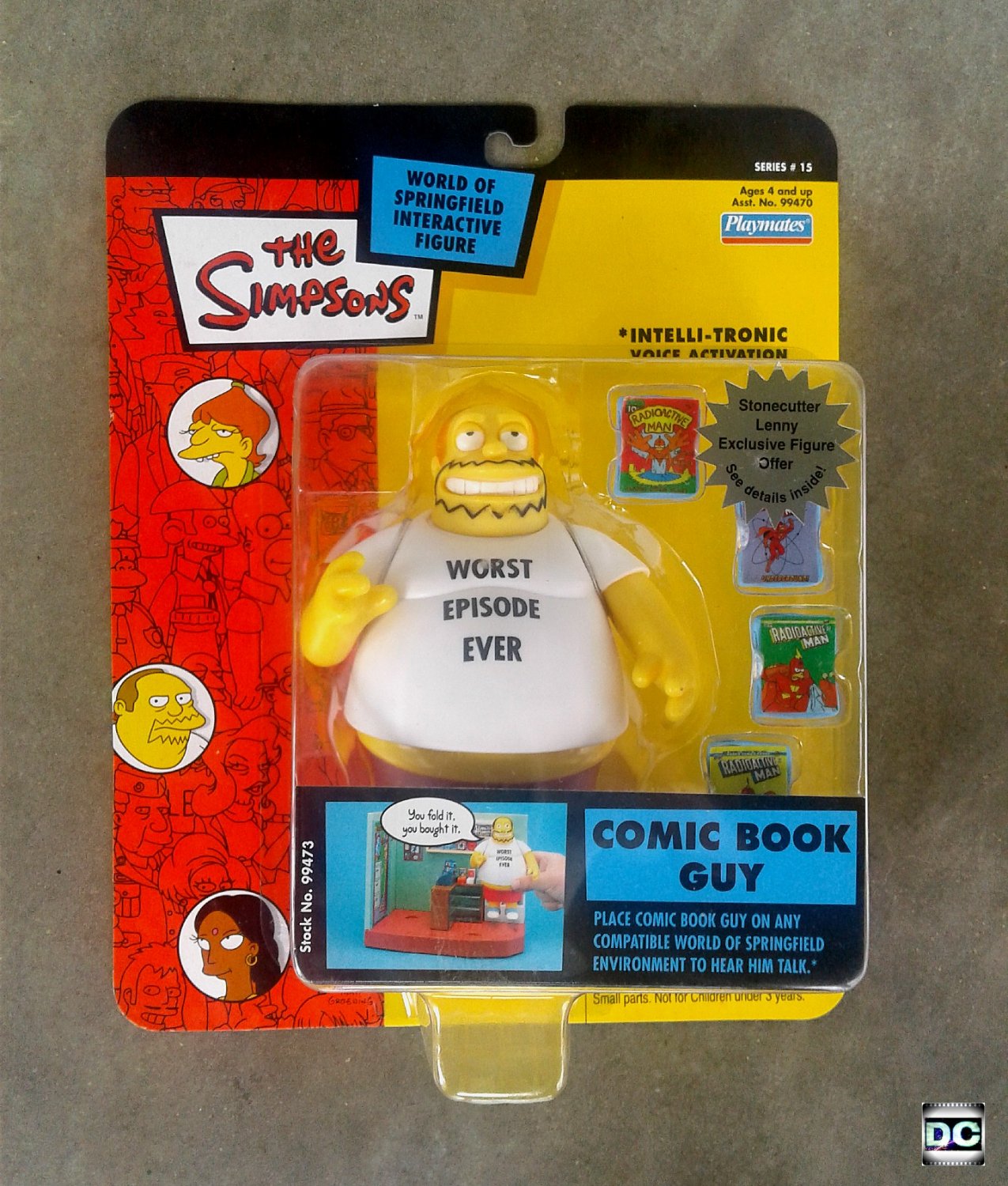 2003 Simpsons WOS Series 15 CBG Comic Book Guy Interactive Stonecutter Lenny Wave Playmates 99473