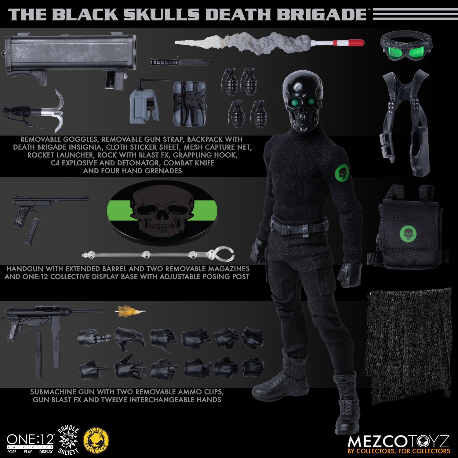 Mezco+Toyz 1:12 Rumble+Society Black Skulls Death Brigade Gomez Universe MDX Action Figure #77384