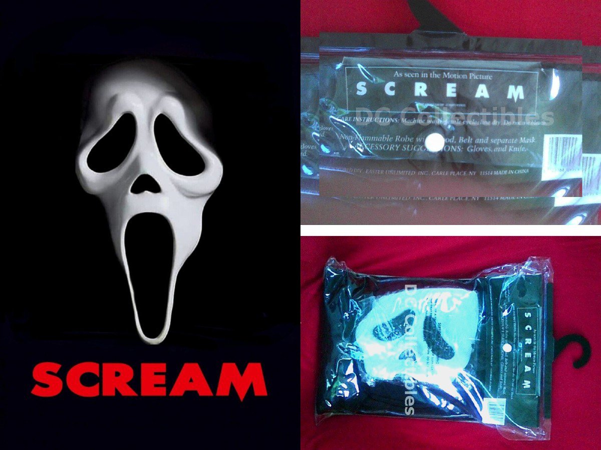 Gen1 Funworld DIV Ghostface Mask (Scream 1997) Fantastic Faces + Robe VTG 90s Movie Costume Prop Set