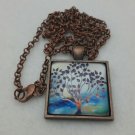 Tree of Life Pendant Necklace Family Tree Jewelry Square with Blue Sky