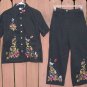 STUDIO WEST Black Embroidered Capri Set - Medium