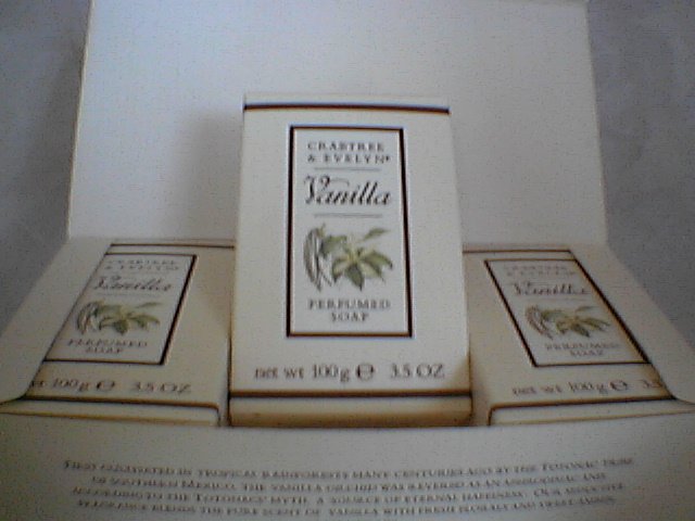 Crabtree & Evelyn Bath Soap  Box/3   Vanilla Glycerine 3.5 oz. bars  Discontinued