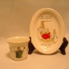 Peter Rabbit Trinket Plate / tray & beaker / egg cup   Beatrix Potter  Wedgewood F. Warne & Co