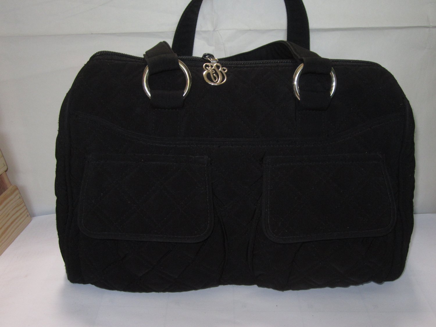 Vera Bradley Cargo Satchel Bag purse handbag Black microfiber Retired
