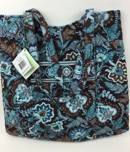 Vera Bradley Curvy Tote Java Blue  purse knitting lingerie shopper tote   Retired  VHTF NWT