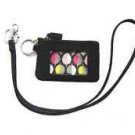 Vera Bradley Zip ID Case + Lanyard Classic Black microfiber badge holder keyring chain coin purse