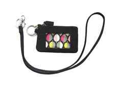 Vera Bradley Zip ID Case + Lanyard Classic Black microfiber badge holder keyring chain coin purse