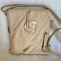 Womans Crossbody Hipster taupe tan pebbled leather asymmetric convertible shoulder