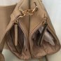 Womans Crossbody Hipster taupe tan pebbled leather asymmetric convertible shoulder
