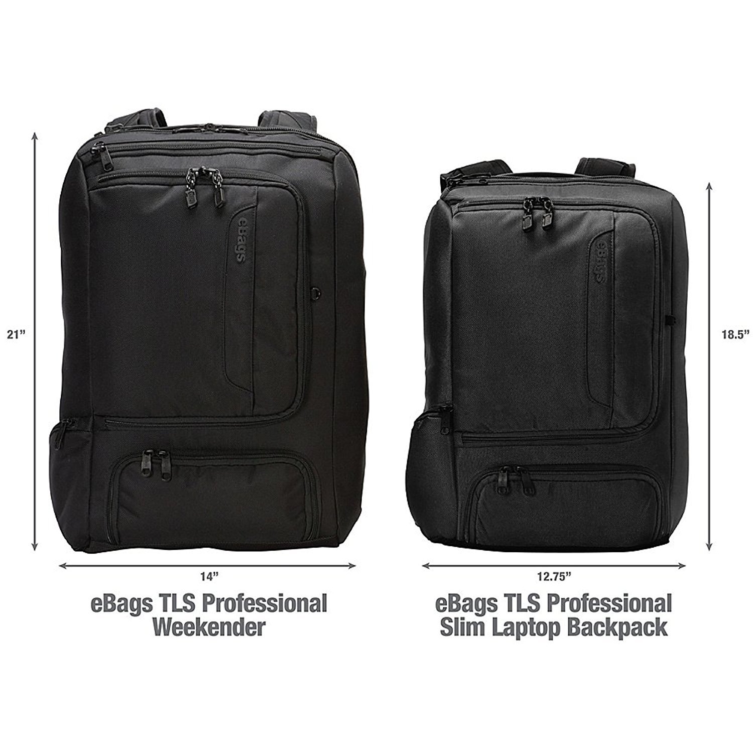 eBags Professional Slim Laptop Backpack Black • hideaway straps, side