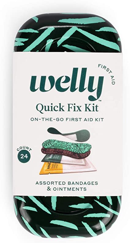 Welly Quick Fix Kit On-The-Go First Aid Assorted Bandages & Ointments in Reusable tin 24 Ct