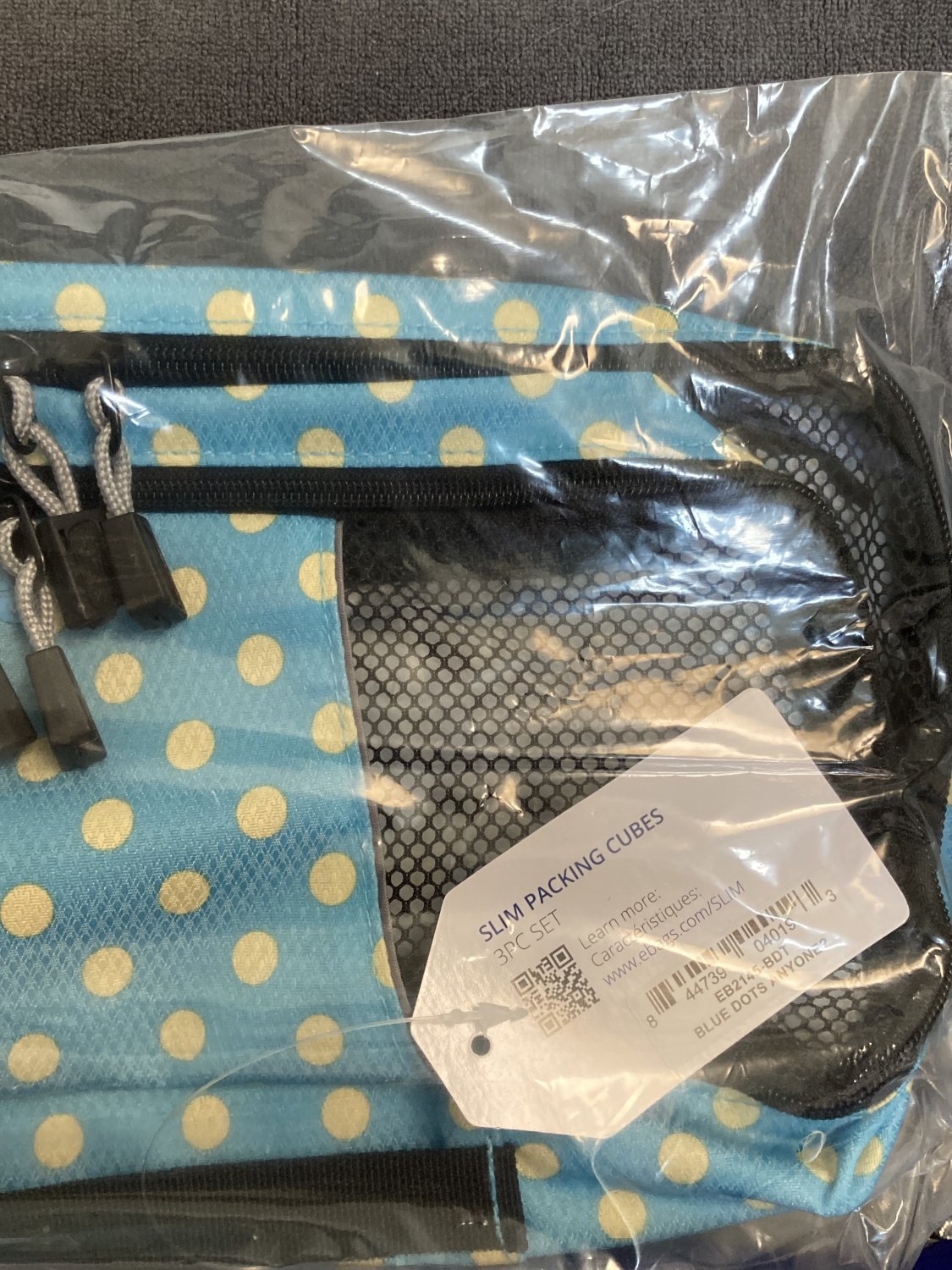 Ebags Slim Packing Cubes Set/3 Blue Dots Ltd Ed travel organization aids