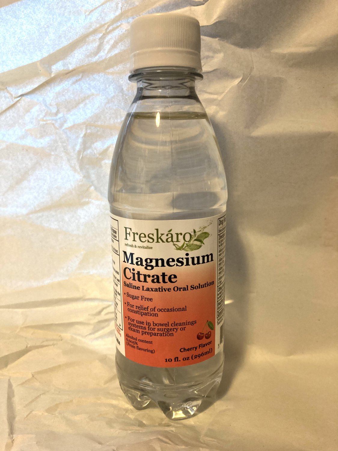 Freskaro Magnesium Citrate Liquid CHERRY 10 fl oz. saline laxative colonoscopy prep