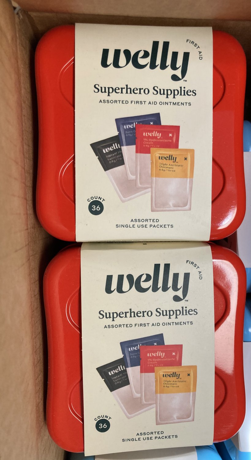 Welly Superhero Supplies Asst'd X2 First Aid Ointments 36 Single Use Packets in Reusable tin