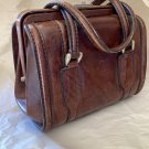 Saks Fifth Avenue vintage 60's Brown Leather Push Clasp Handbag Doctor Bag Purse