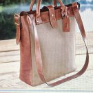 Levenger Adventurer North South canvas and leather vertical tote bookbag Levenger Adventurer North South canvas and leather vertical tote bookbag